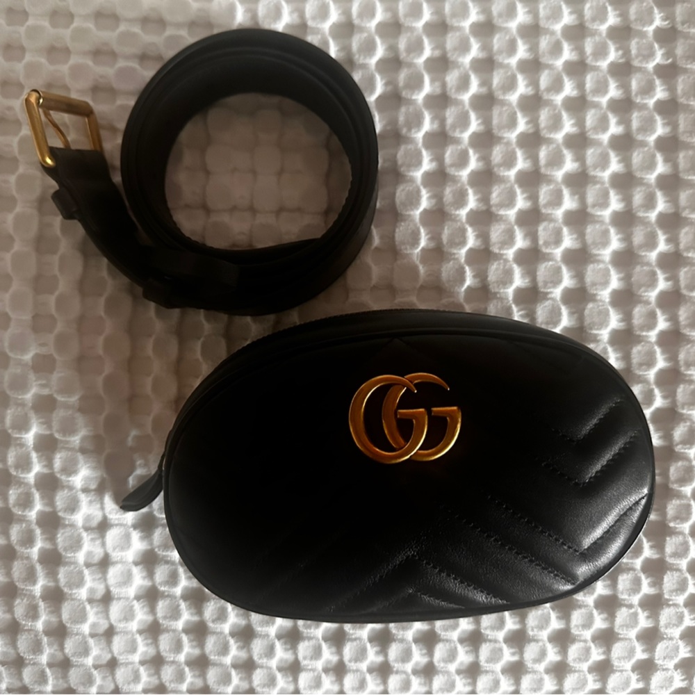GucciBlack Gold Marmont Fanny Pack